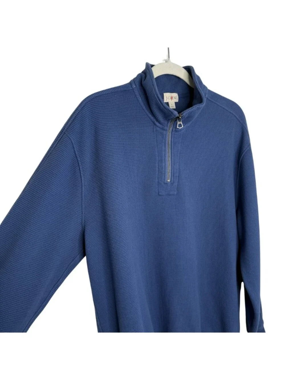 J. Crew Blue Brushed Waffle-Knit Half-Zip Pullover, L